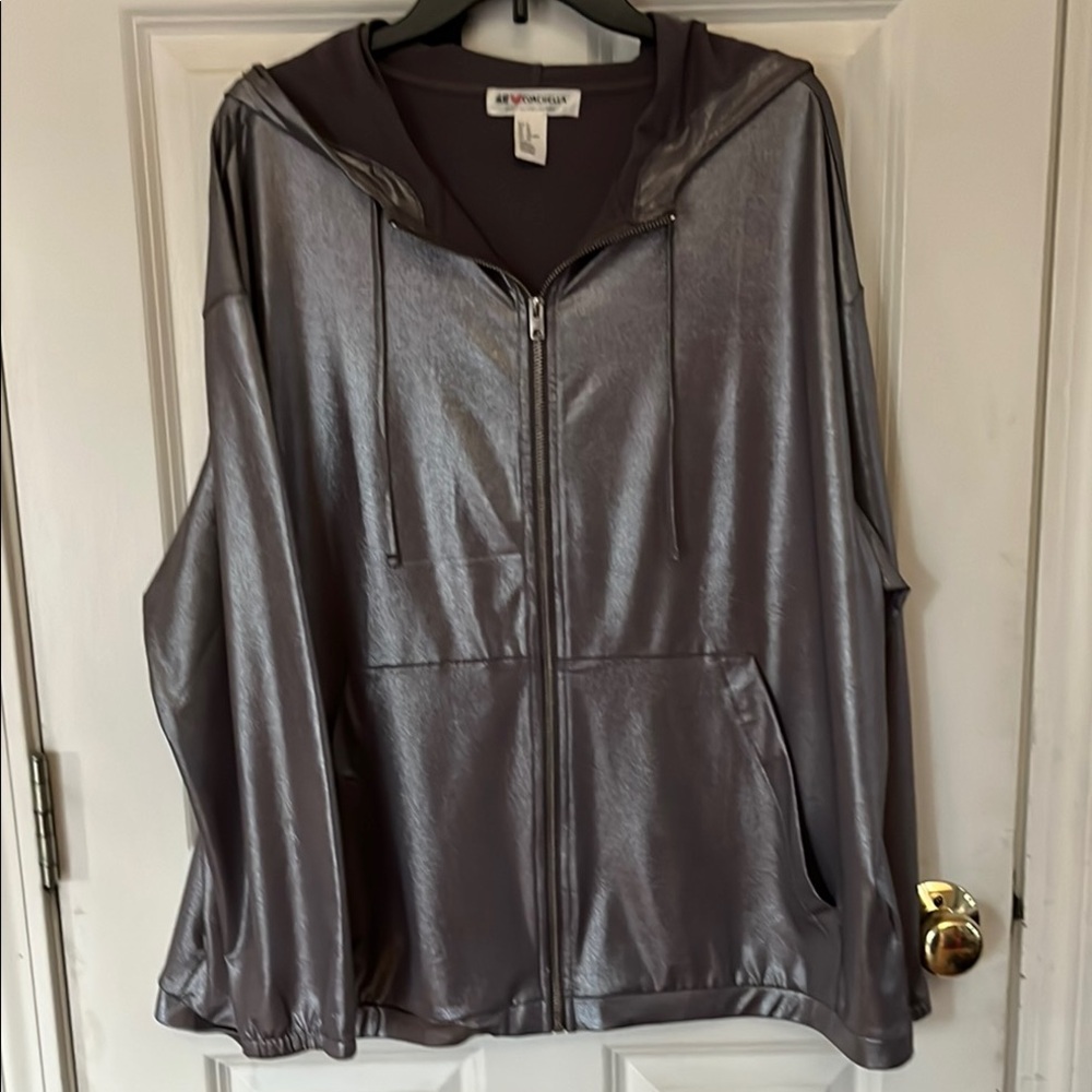H&M ❤️ Coachella size XL Silver metallic hooded Jacket , pockets - Picture 5 of 16
